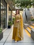 FANCY GEORGETTE EMBROIDERY SEQUENCE PEARL HAND WORK TOP PALAZZO WITH DUPATTA FESTIVE WEAR WHOLESALE PRICE ETHNIC GARMENT (9)