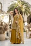 FANCY GEORGETTE EMBROIDERY SEQUENCE PEARL HAND WORK TOP PALAZZO WITH DUPATTA YELLOW