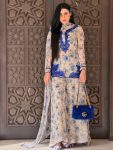 FANCY GEORGETTE EMBROIDERY WITH DIGITAL PRINT WORK TOP PALAZZO WITH DUPATTA OFF WHITE AND BLUE