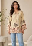FANCY KALAMKARI PRINT WORK TUNIC TOP OFF WHITE