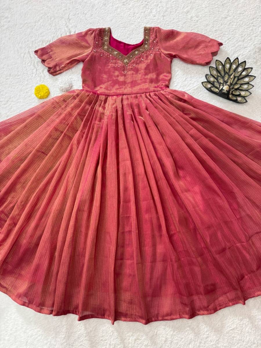 FANCY KOTA TISSUE SILK MAGGAM HAND WORK GOWN FESTIVE WEAR WHOLESALE PRICE ETHNIC GARMENT (10)