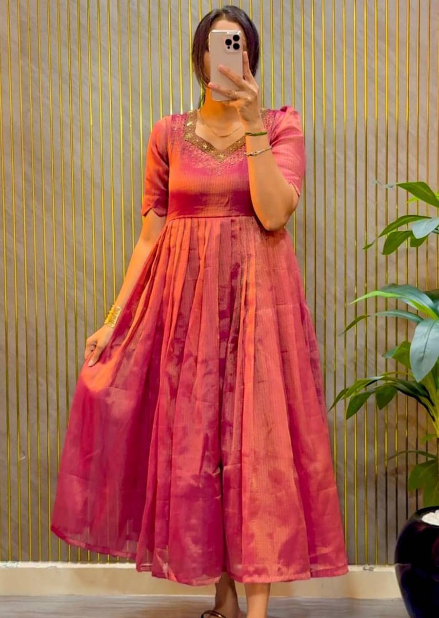 FANCY KOTA TISSUE SILK MAGGAM HAND WORK GOWN FESTIVE WEAR WHOLESALE PRICE ETHNIC GARMENT (7)