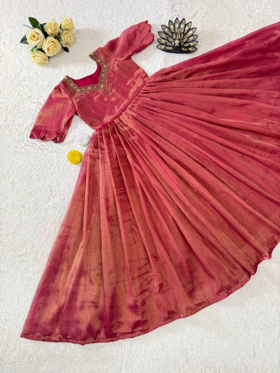 FANCY KOTA TISSUE SILK MAGGAM HAND WORK GOWN FESTIVE WEAR WHOLESALE PRICE ETHNIC GARMENT (9)