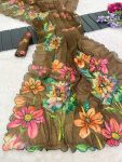 FANCY LINEN SILK DIGITAL PRINT AND KHATLI WORK SAREE WITH UNSTITCHED BLOUSE FESTIVE WEAR WHOLESALE PRICE ETHNIC GARMENT (18)