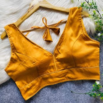 FANCY MALAI SATIN PLAIN STITCHED BLOUSE YELLOW