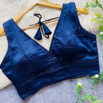 FANCY MALAI SATIN PLAIN STITCHED BLOUSE NAVY BLUE