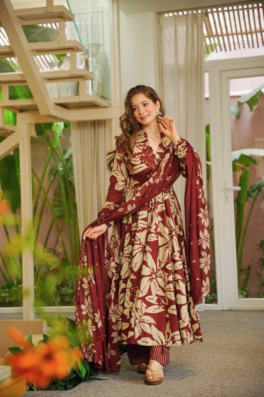 FANCY MUSLIN COTTON DIGITAL PRINT WORK GOWN BOTTOM WITH DUPATTA FESTIVE WEAR WHOLESALE PRICE ETHNIC GARMENT (5)
