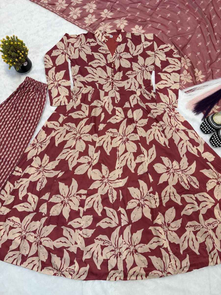 FANCY MUSLIN COTTON DIGITAL PRINT WORK GOWN BOTTOM WITH DUPATTA FESTIVE WEAR WHOLESALE PRICE ETHNIC GARMENT (6)