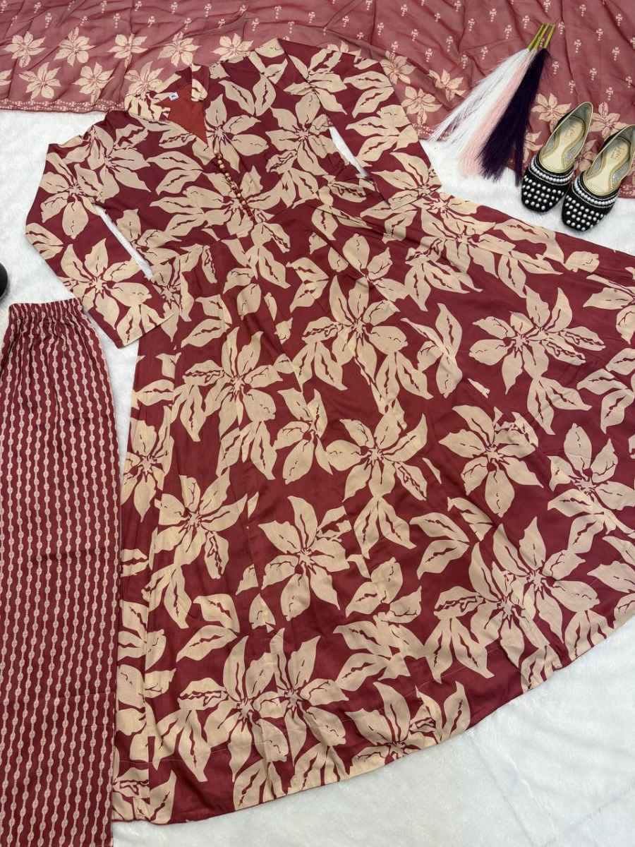 FANCY MUSLIN COTTON DIGITAL PRINT WORK GOWN BOTTOM WITH DUPATTA FESTIVE WEAR WHOLESALE PRICE ETHNIC GARMENT (9)