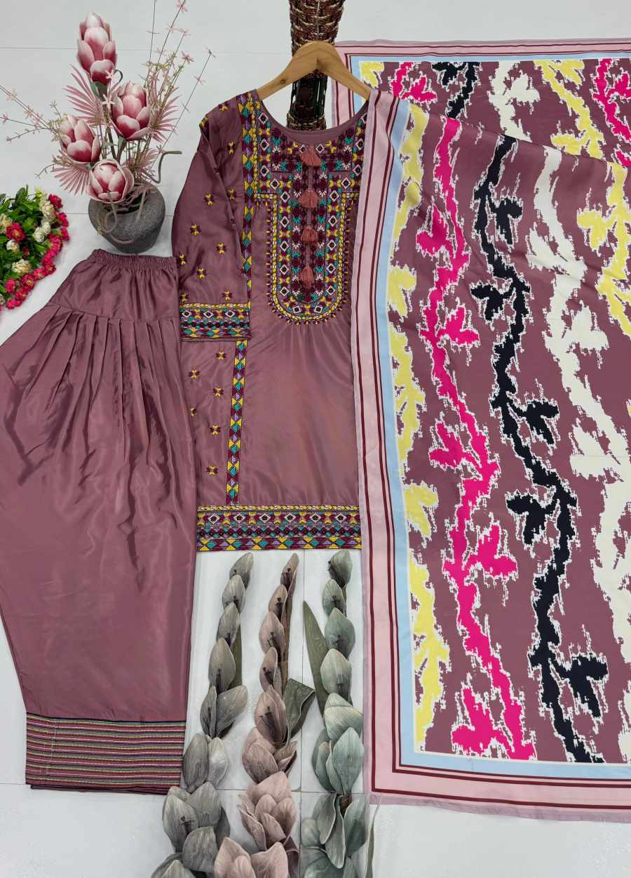 FANCY NATURAL SILK EMBROIDRY WORK TOP PATIYALA WITH DUPATTA FESTIVE WEAR WHOLESALE PRICE ETHNIC GARMENT (21)