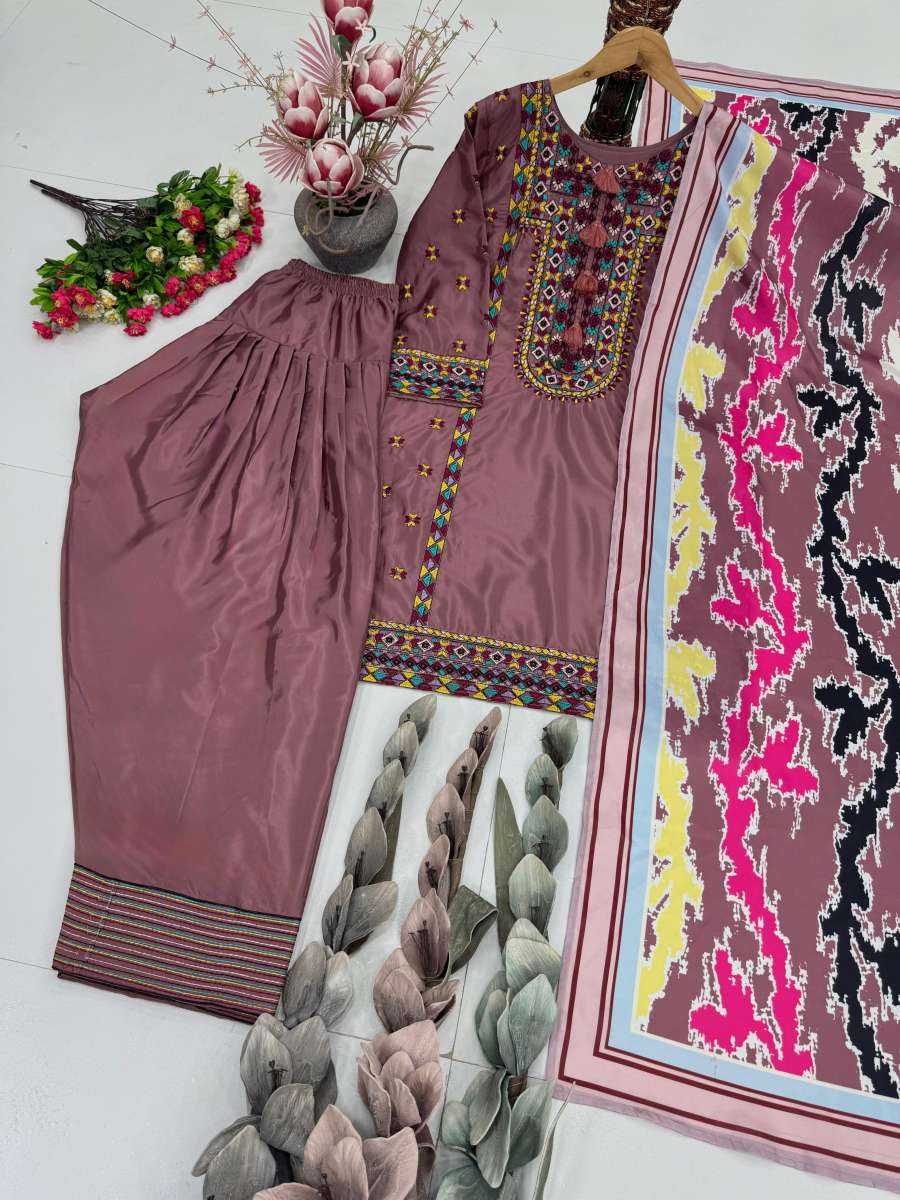 FANCY NATURAL SILK EMBROIDRY WORK TOP PATIYALA WITH DUPATTA FESTIVE WEAR WHOLESALE PRICE ETHNIC GARMENT (23)