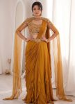 FANCY RANGOLI PLAIN LEHENGA WITH ATTACHED PALLU AND STITCHED BLOUSE MUSTARD