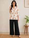 FANCY RAYON DIGITAL PRINT WORK TOP PALAZZO SET BLACK WITH AND ORANGE