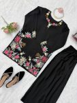 FANCY RAYON SATIN THREAD WORK KURTI PALAZZO SET CASUAL WEAR WHOLESALE PRICE ETHNIC GARMENT (2)