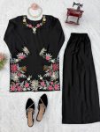 FANCY RAYON SATIN THREAD WORK KURTI PALAZZO SET CASUAL WEAR WHOLESALE PRICE ETHNIC GARMENT (2)