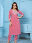 FANCY RINKAL COTTON EMBROIDERY WORK TOP PENT SET BABY PINK