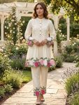 FANCY ROMAN EMBROIDERY WORK CO-ORD SET OFF WHITE