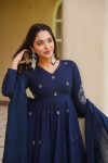 FANCY ROMAN SILK EMBROIDERY WORK GOWN PALAZZO WITH DUPATTA FESTIVE WEAR WHOLESALE PRICE ETHNIC GARMENT (4)