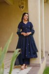 FANCY ROMAN SILK EMBROIDERY WORK GOWN PALAZZO WITH DUPATTA FESTIVE WEAR WHOLESALE PRICE ETHNIC GARMENT (4)