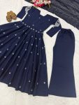 FANCY ROMAN SILK EMBROIDERY WORK GOWN PALAZZO WITH DUPATTA FESTIVE WEAR WHOLESALE PRICE ETHNIC GARMENT (4)