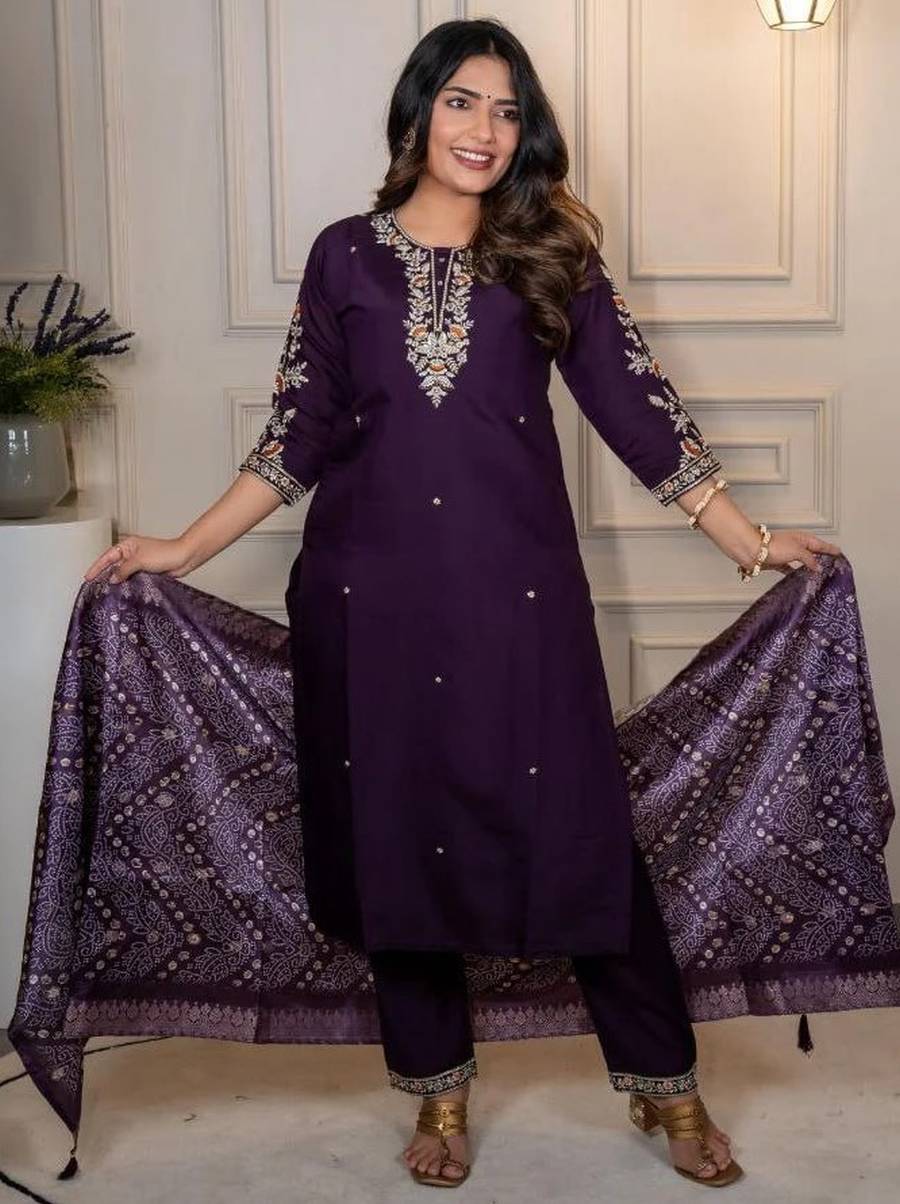 FANCY ROMAN SILK EMBROIDERY WORK TOP BOTTOM WITH DUPATTA FESTIVE WEAR WHOLESALE PRICE ETHNIC GARMENT (2)
