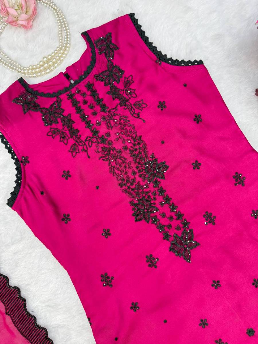 FANCY ROMAN SILK THREAD & SEQUENCE WORK TOP BOTTOM WITH DUPATTA FESTIVE WEAR WHOLESALE PRICE ETHNIC GARMENT (16)