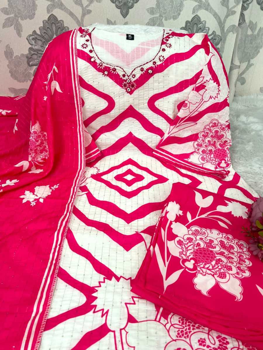 FANCY SILK MORGAN SEQUENCE DIGITAL PRINT WORK TOP BOTTOM WITH DUPATTA CASUAL WEAR WHOLESALE PRICE ETHNIC GARMENT (6)