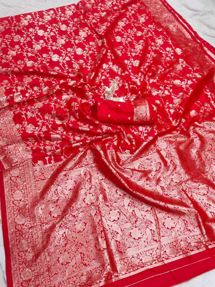 FANCY SOFT SILK ZARI WOVEN WORK SAREE WITH UNSTITCHED BLOUSE FESTIVE WEAR WHOLESALE PRICE ETHNIC GARMENT (1)