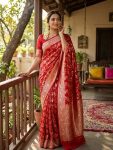 FANCY SOFT SILK ZARI WOVEN WORK SAREE WITH UNSTITCHED BLOUSE FESTIVE WEAR WHOLESALE PRICE ETHNIC GARMENT (5)