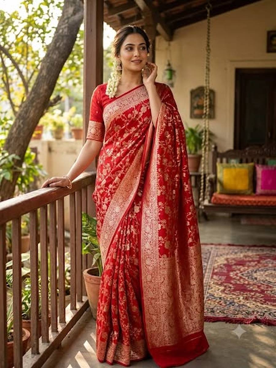 FANCY SOFT SILK ZARI WOVEN WORK SAREE WITH UNSTITCHED BLOUSE FESTIVE WEAR WHOLESALE PRICE ETHNIC GARMENT (3)