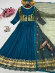 FANCY VICHITRA SEQUENCE AND ZARI WORK WITH FANCY LACE WORK GOWN KOTI WITH DUPATTA WEDDING WEAR WHOLESALE PRICE ETHNIC GARMENT (8)