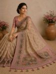 GEORGEOUS LINEN COTON SILK DIGITAL PRINT AND KHATLI KUT DANA WORK SAREE WITH UNSTITCHED BLOUSE WHOLESALE PRICE ETHNIC GARMENT (3)