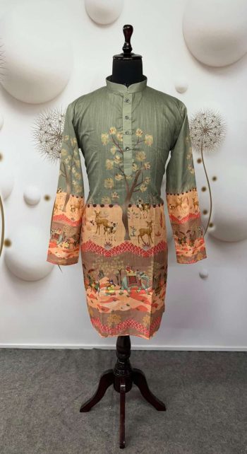LATEST COTTON DIGITAL PRINT KURTA WITH PAYJAMA GREEN