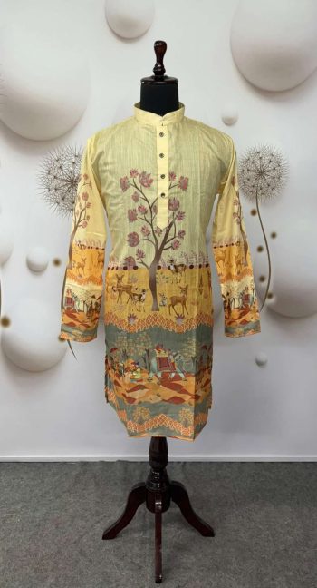 LATEST COTTON DIGITAL PRINT KURTA WITH PAYJAMA LIGHT YELLOW
