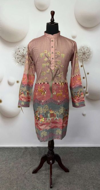 LATEST COTTON DIGITAL PRINT KURTA WITH PAYJAMA PEACH