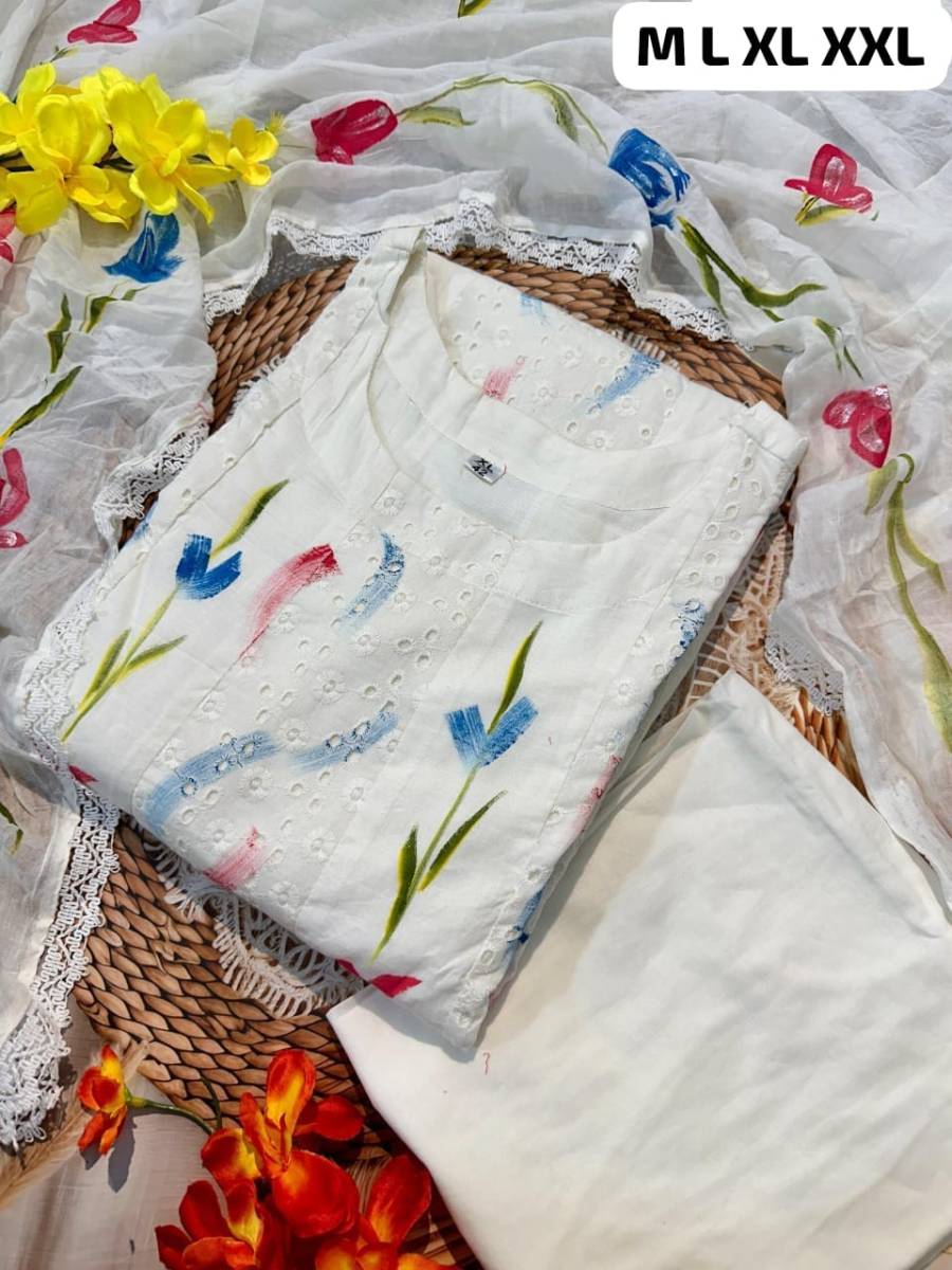 LATEST COTTON SCHIFFLI WITH CROSIA LACE WORK TOP BOTTOM WITH DUPATTA CASUAL WEAR WHOLESALE PRICE ETHNIC GARMENT (11)