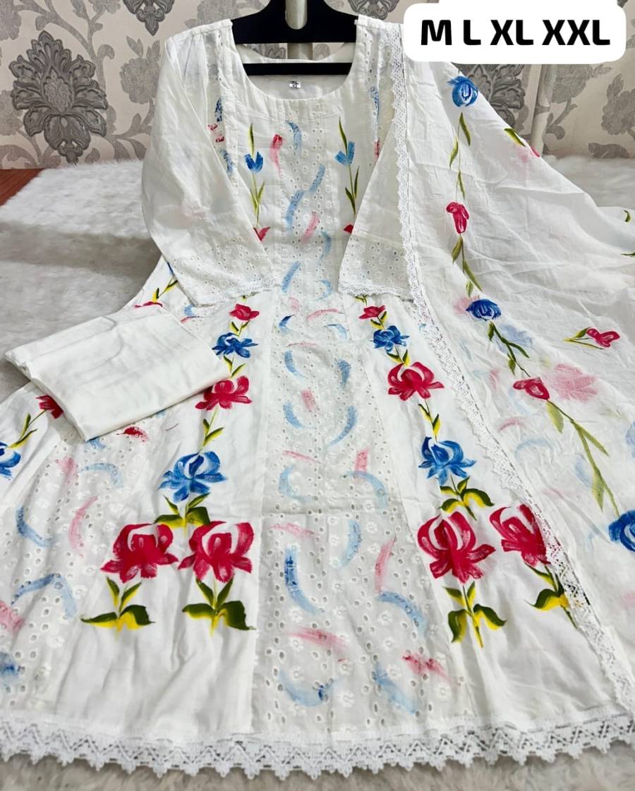 LATEST COTTON SCHIFFLI WITH CROSIA LACE WORK TOP BOTTOM WITH DUPATTA CASUAL WEAR WHOLESALE PRICE ETHNIC GARMENT (6)