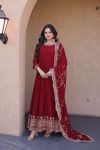 LATEST FAUX BLOOMING EMBROIDERY ZARI SEQUENCE WORK GOWN WITH DUPATTA  RED