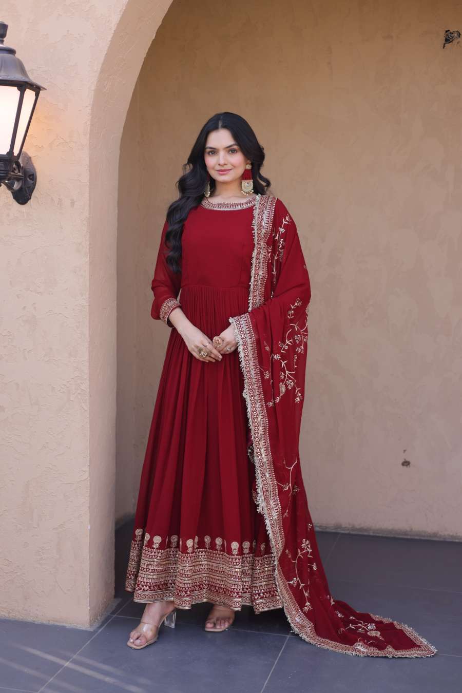 LATEST FAUX BLOOMING EMBROIDERY ZARI SEQUENCE WORK GOWN WITH DUPATTA WEDDING WEAR WHOLESALE PRICE ETHNIC GARMENT (3)