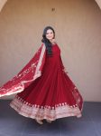 LATEST FAUX BLOOMING EMBROIDERY ZARI SEQUENCE WORK GOWN WITH DUPATTA WEDDING WEAR WHOLESALE PRICE ETHNIC GARMENT (3)