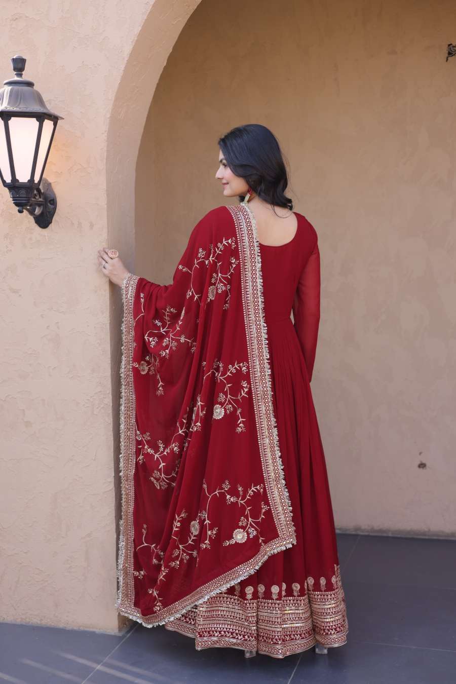 LATEST FAUX BLOOMING EMBROIDERY ZARI SEQUENCE WORK GOWN WITH DUPATTA WEDDING WEAR WHOLESALE PRICE ETHNIC GARMENT (9)