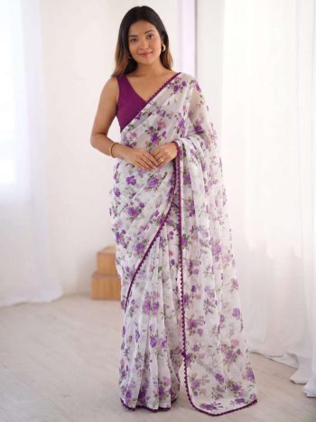 LATEST HEAVY CHIFFON LACE BORDER SAREE WITH UNSTITCHED BLOUSE WINE