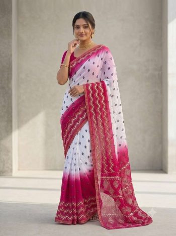 LATEST SHIMMER SILK DIGITAL PRINTED AND KHATLI WORK SAREE WITH UNSTITCHED BLOUSE RANI