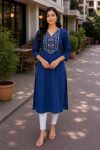 LATEST TESLA COTTON EMBROIDERY WORK KURTI BLUE