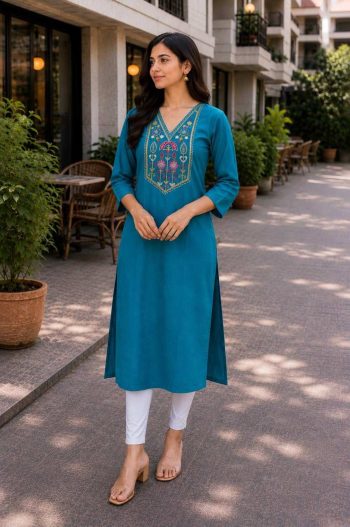 LATEST TESLA COTTON EMBROIDERY WORK KURTI SKY