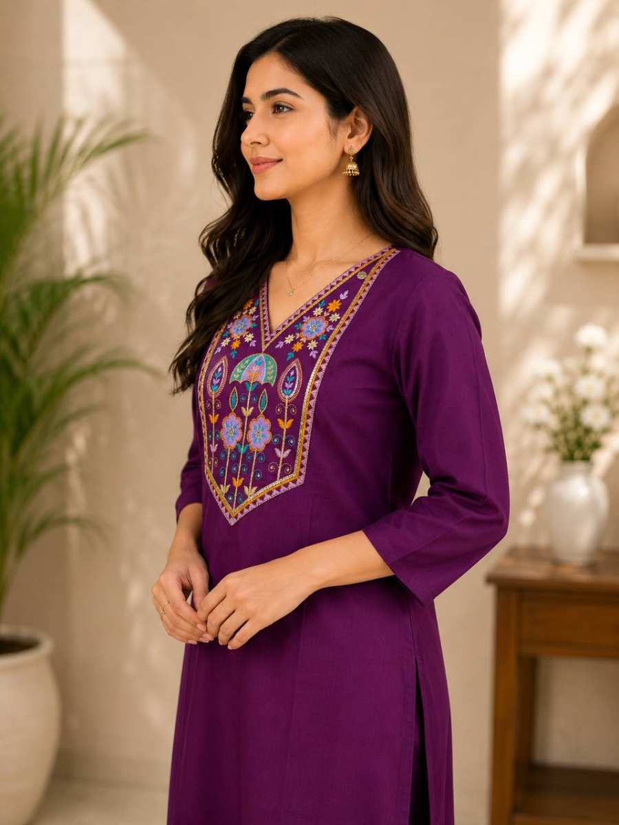 LATEST TESLA COTTON EMBROIDERY WORK KURTI OFFICE WEAR WHOLESALE PRICE ETHNIC GARMENT (2)