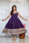 LATEST VICHITRA SILK EMBROIDERY ZARI CODING SEQUENCE WORK GOWN BOTTOM WITH DUPATTA WEDDING WEAR WHOLESALE PRICE ETHNIC GARMENT (22)