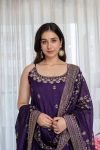 LATEST VICHITRA SILK EMBROIDERY ZARI CODING SEQUENCE WORK GOWN BOTTOM WITH DUPATTA WEDDING WEAR WHOLESALE PRICE ETHNIC GARMENT (22)