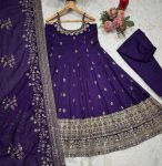 LATEST VICHITRA SILK EMBROIDERY ZARI CODING SEQUENCE WORK GOWN BOTTOM WITH DUPATTA WEDDING WEAR WHOLESALE PRICE ETHNIC GARMENT (22)
