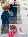 LUXURY FENDI SILK EMBROIDERY SEQUENCE WORK AND RIVET MOTI WORK TOP PALAZZO WITH DUPATTA PARTY WEAR WHOLESALE PRICE ETHNIC GARMENT (5)